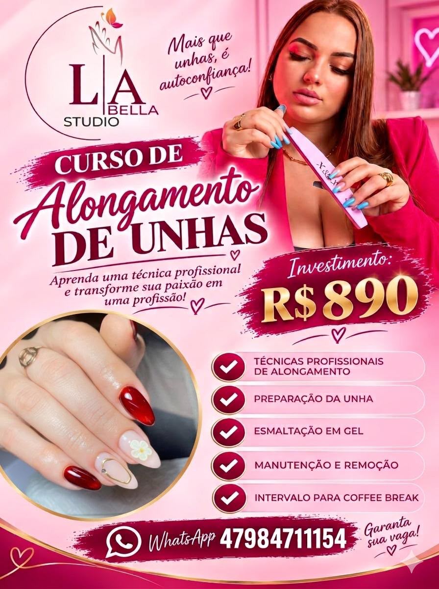 Arte do curso de alongamento de unhas da La Bella Studio